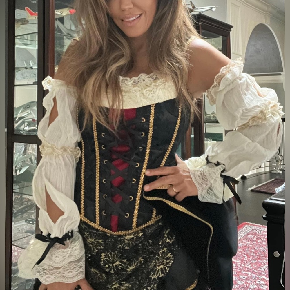 Leg Avenue Black and Red Lace-Up Corset Pirate Costume Top